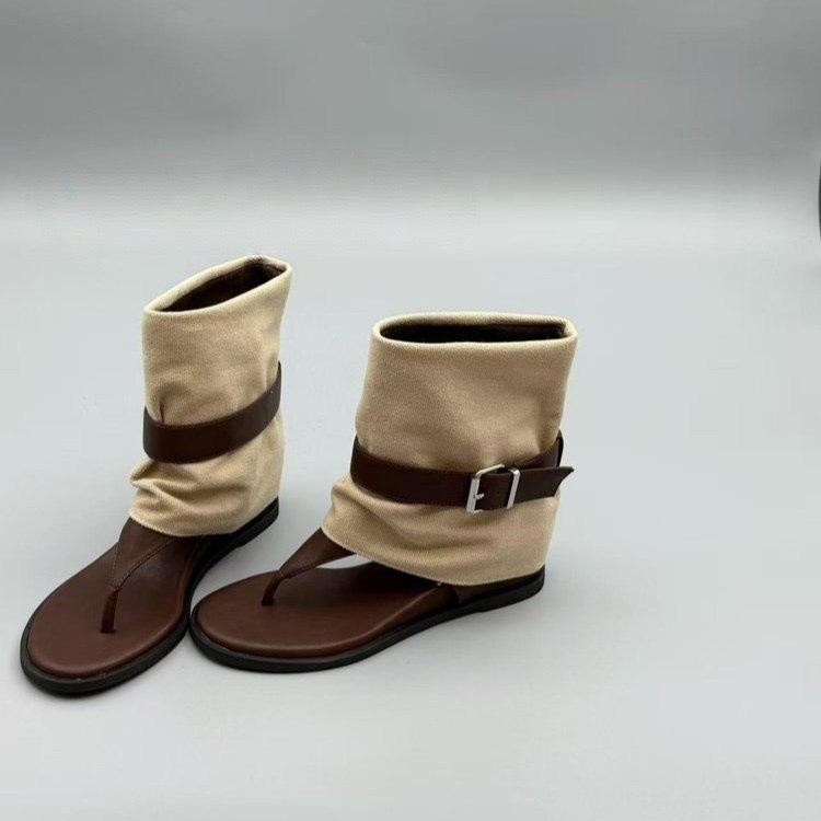 2025 Fashion Open-toed Herringbone Sandals Inner Height-increasing Short Boots Belt Buckle Spring and Summer New Trouser Boots Two Wear Cool Boots
