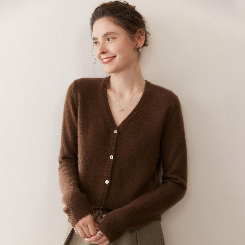 

Autumn new collar knitted small cardigan women s sweater high-end thick bottomed knitted sweater jacket One size кавовий