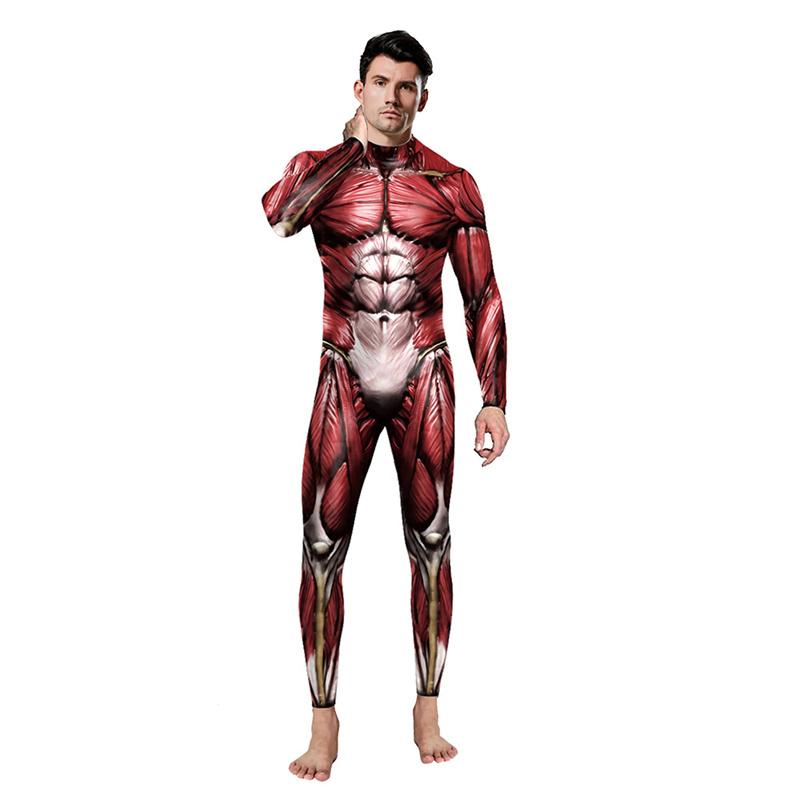 Halloween Cosplay Costumes for Men Women 3D Printed Muscle Elastic Human Anatomy Body Bodysuit Jumpsuit