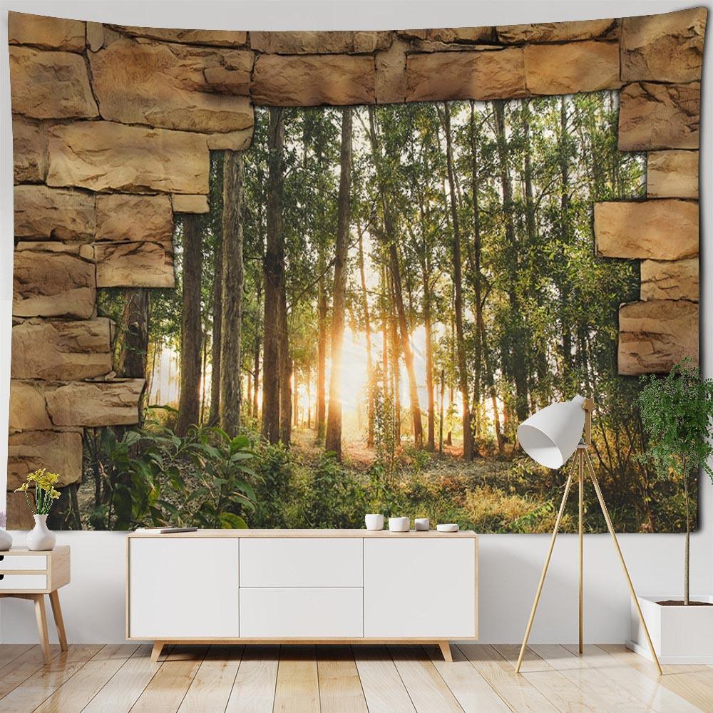 Natural Forest Landscape Tapestry Wall Hanging Garden Landscape Home Living Room Bedroom Dormitory Decoration Background Cloth