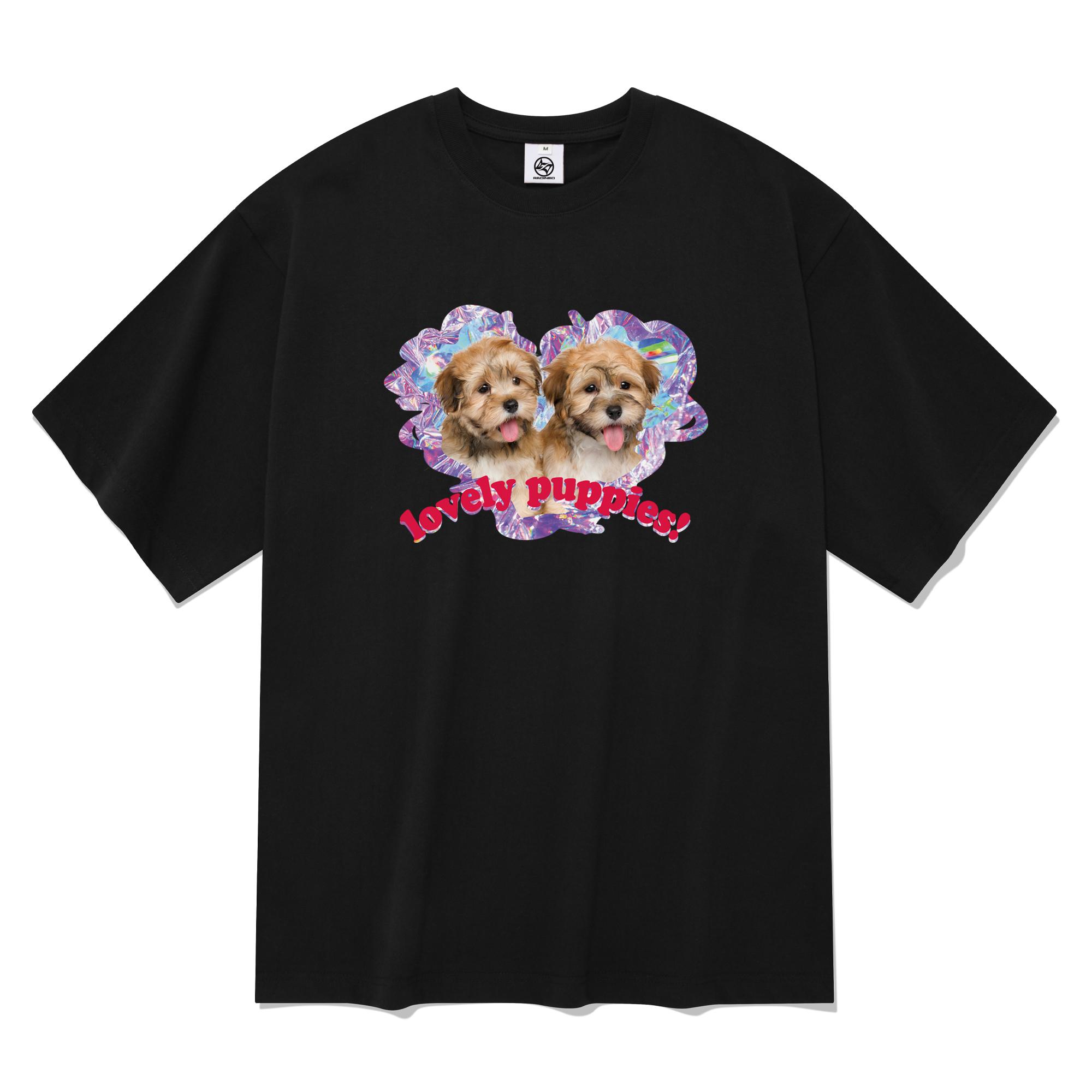 Radineo Lovely Puppy Short Sleeve T-Shirt Black Black (Black)/Xl