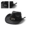 Rolled Brim Cowboy Hat for Woman Men Wear Resistant Cowboy Hat with Hat Band Western Style Large Brim Windproof Hat