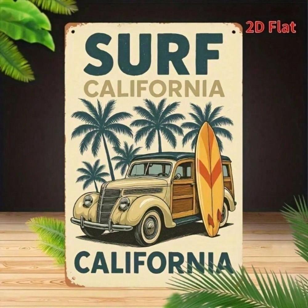 Vintage Palm Tree Retro Surf Metal Sign, 8x12 Inch Tin Poster for Garage, Bar, Gift