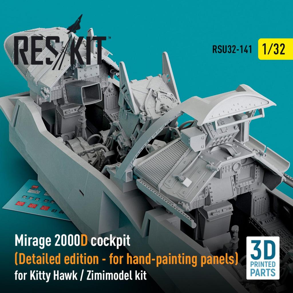 Reskit 1/32 Dassault Mirage 2000D Cockpit with 3D Instrument Panel and Console (for Kitty Hawk) Plastic Model Kit Parts RSKU32-0141