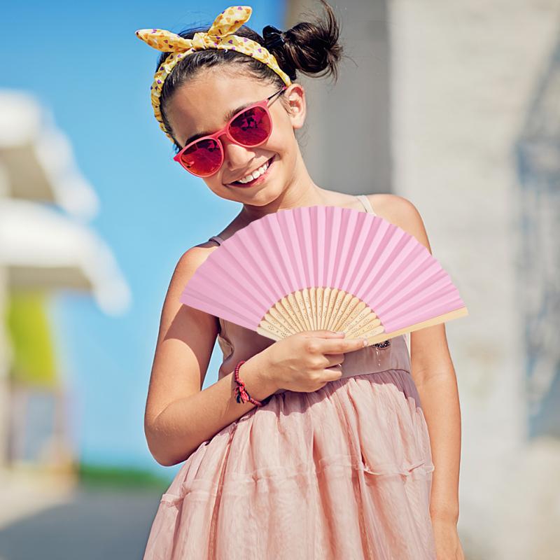 20pcs Colorful Paper Fan Handmade Foldable Children Painting Fan Practical Cooling Tool