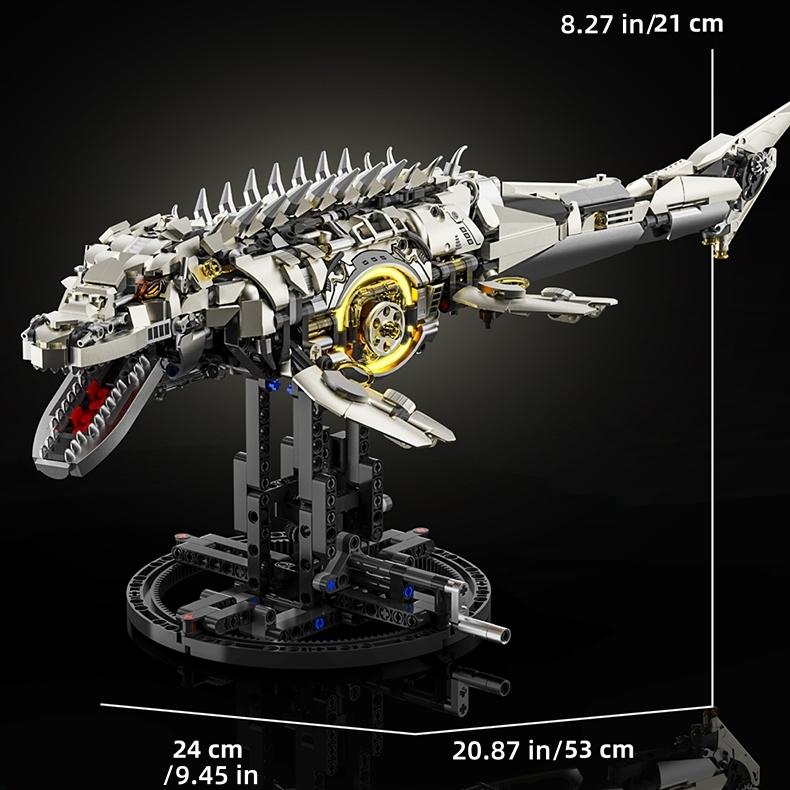 1413PCS Dinosaur Building Toys Light Up Mosasaurus Sea Dragon Technical Model Moving Joint Creative Home Decor Gift