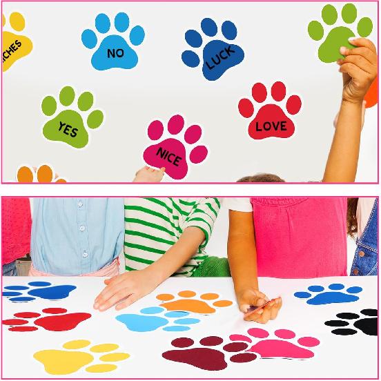 Geyee 108 Pcs Paw Prints Cutouts Paw Bulletin Board Decorations 3.5'' Mini Colorful Paper Cutouts for Educational Craft Wall Decor Party Favor