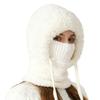 Full Covering Winter Knitting Cap Women Winter Velvet Knitted Woolen Balaclavas Hat Ear Protection Fluffy Hat Mask Riding Cap