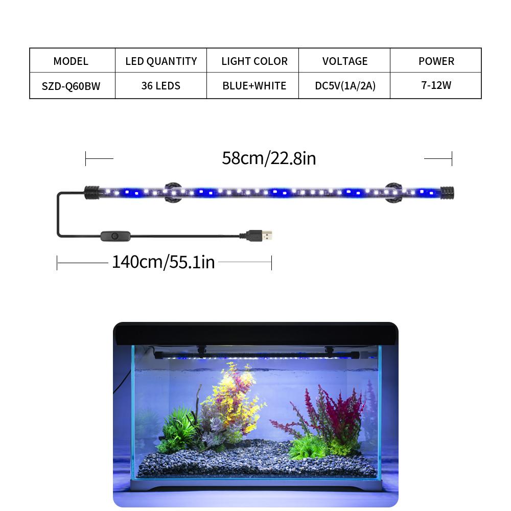 18-58CM USB Aquarium Light LED Plant Grow Lamp Aquariums Decor Lighting Waterproof Fish Tank Light