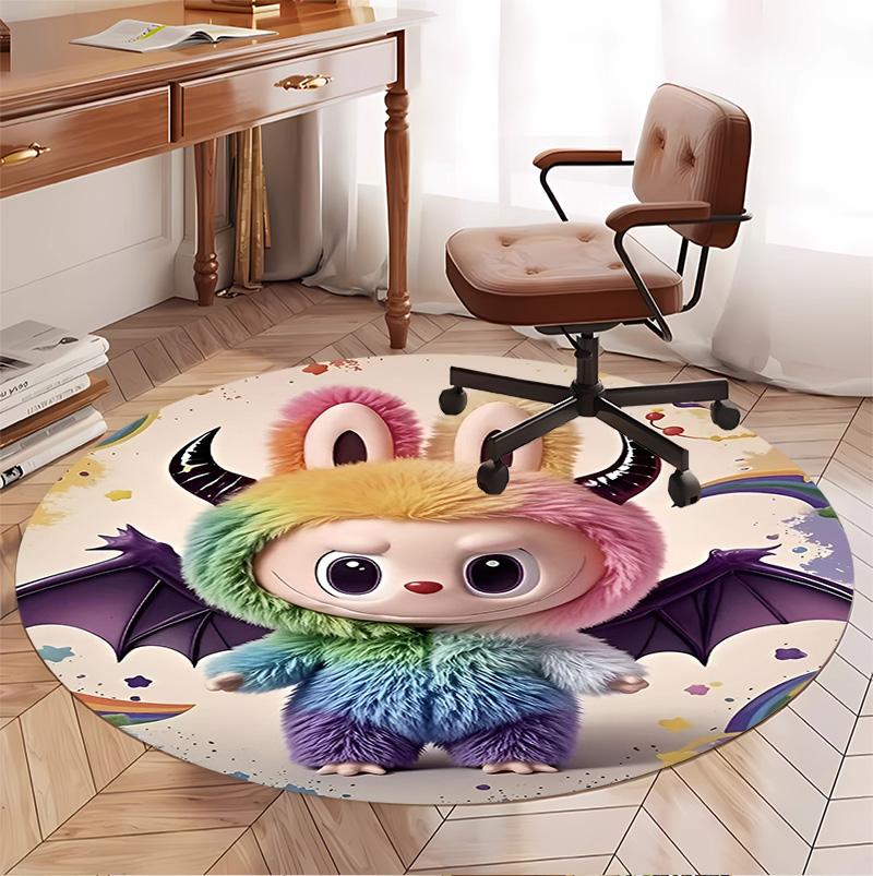Labubu Pattern Round Rug, Indoor/Outdoor Mat, for Picnic, Gameroom, Bedroom, Office, Living Room, Home Decor Carpet, Birthday Gift