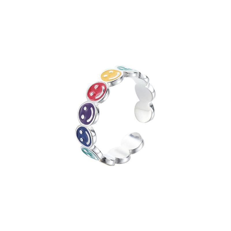 Geometric Rainbow Fashionable Smiley Face Ring For Women Unique 925 Sterling Silver Jewelry For Personal Style