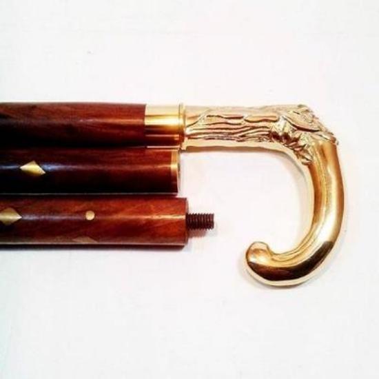 Antique Style Victorian Vintage Designer Brass Handle Cane Wooden Walking Stick