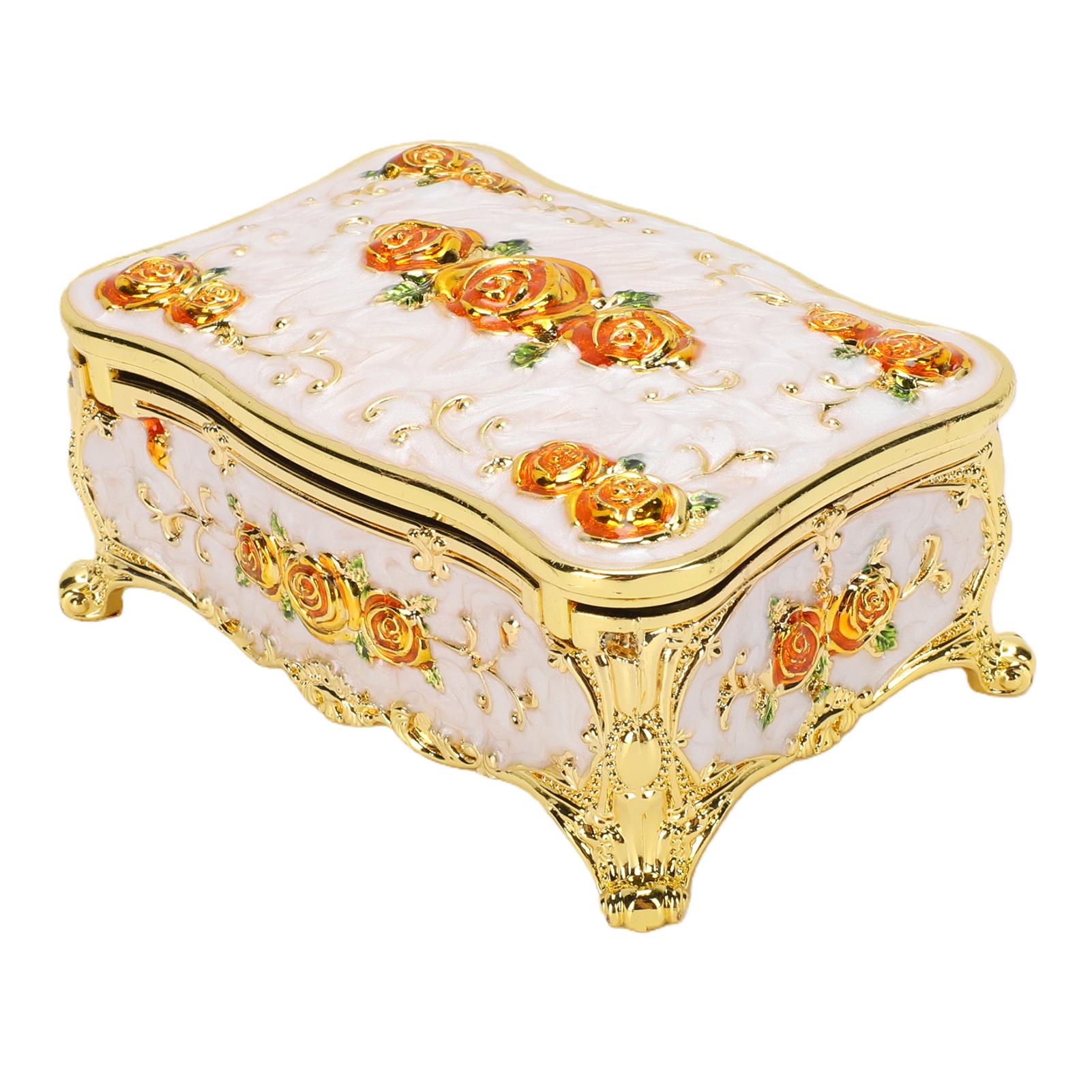 

Decorative Jewelry Box with Rose Pattern Vintage Trinket Organizer Box Case for Ring Earrings Necklaces Type 2