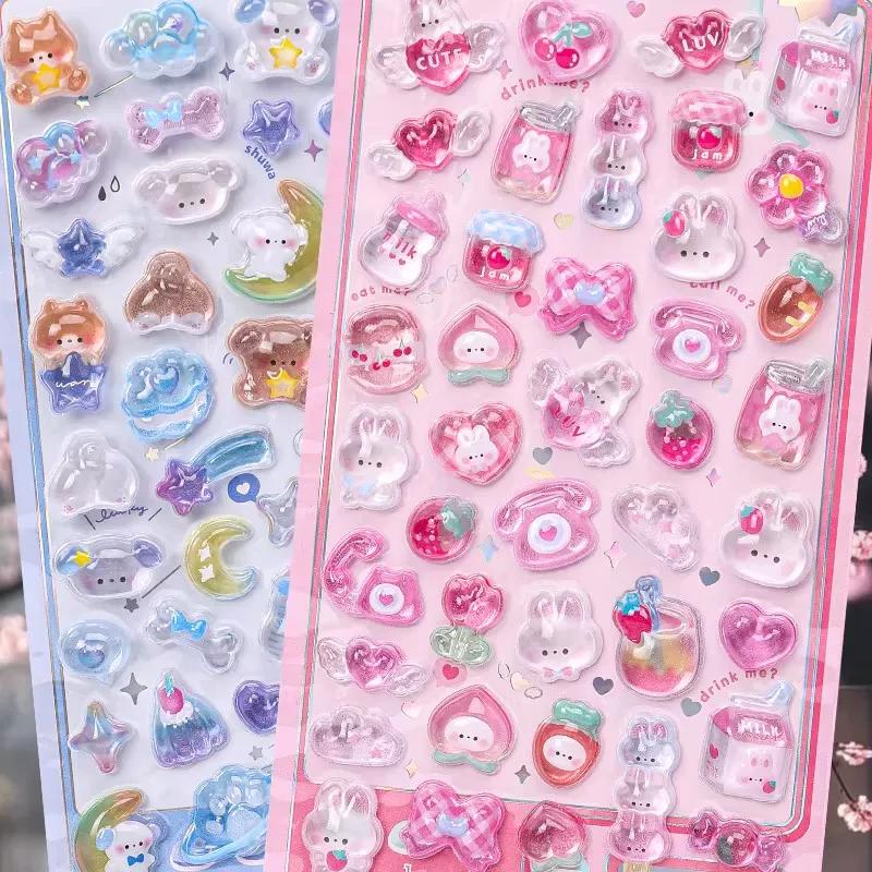 3D Kawaii Cartoon Relief Sticker Cute Crystal Jelly Patch Mirror Scrapbook for Mobile Phone Case School Supplies Stationery