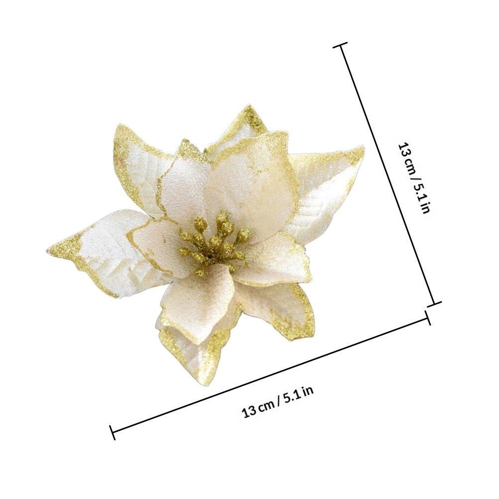 

36Pcs Christmas Flower Ornament Cloth Simulated Glitter Lightweight Decoration for Tree Party Wedding DIY Craft Adornment золотистый