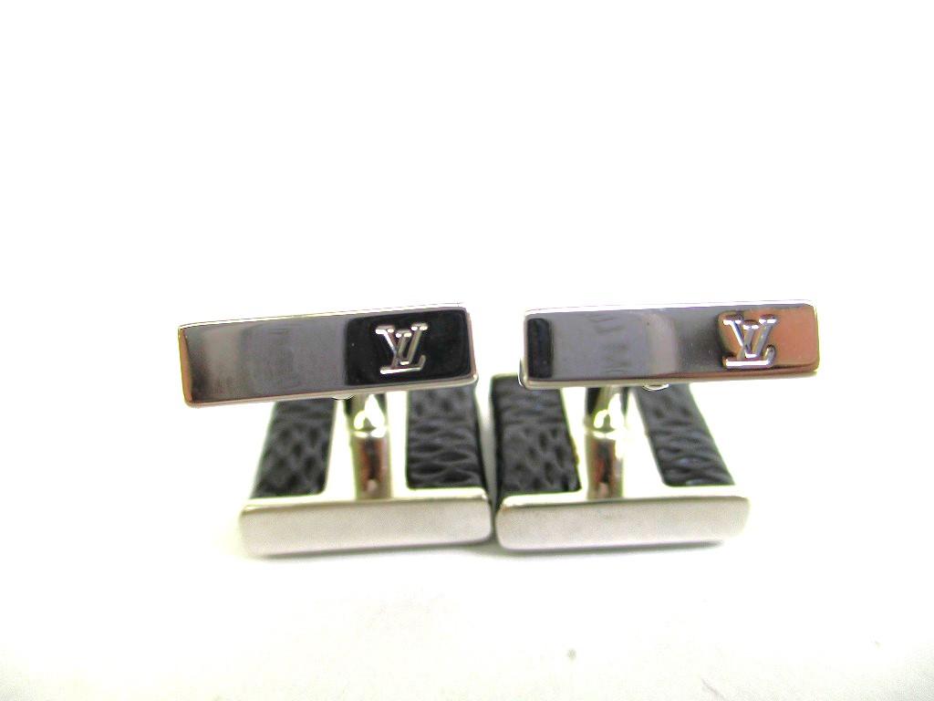 Authentic LOUIS VUITTON Damier Graphite Steel Black Leather Cufflinks Cuffs #9686  Seller Refurbished