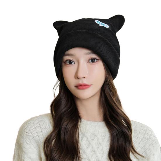 

Women Beanie Solid Color Windproof Female Cute Pure Alphabet Hat for Outdoor Skiing Cycling чорний