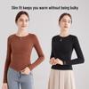 Damen Herbst/Winter Slim Fit Langarm Woll-Plus-Samt-Oberteil mit Rundhalsausschnitt
