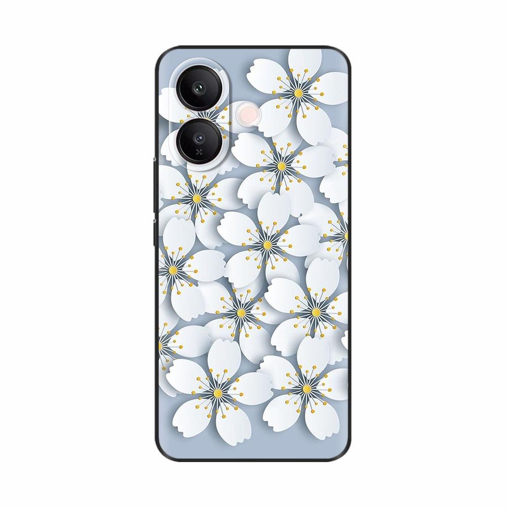 For Vivo V60 Lite 4G Phone Case Flowers Patterns Soft Black Silicone Protective Shell Back Cover For Vivo V60 VivoV60 Lite Funda