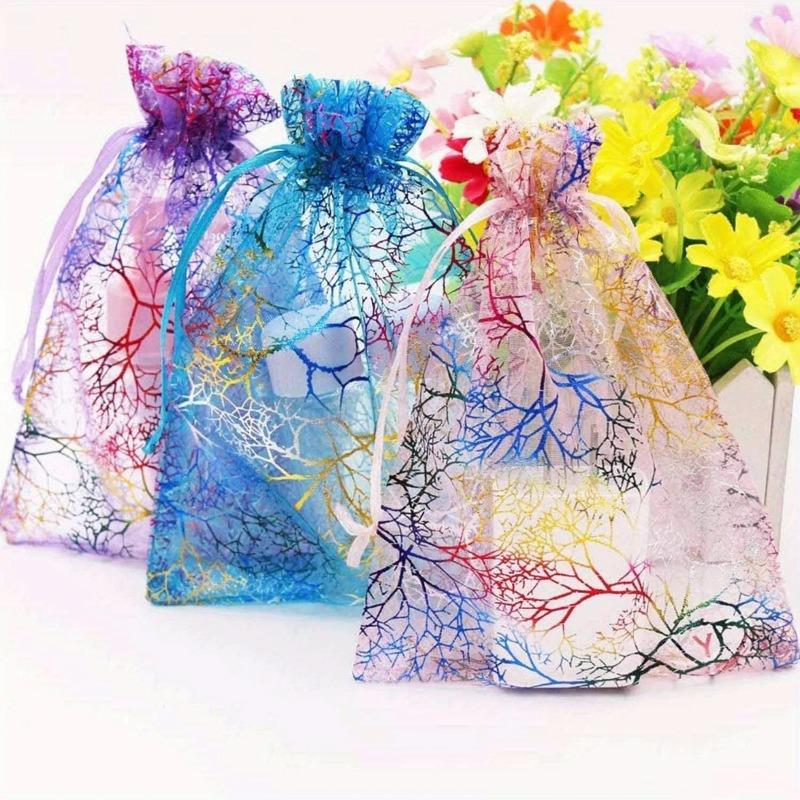 Mesh Drawstring Pouch Gift Bag Elegant Coral Grove Style Suitable for Candy Chocolate Party Favors and Holiday Celebrations