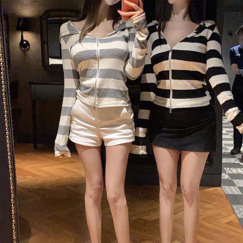 Korean Slim Striped Hooded Cardigan - Casual & Versatile Style