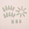 24pcs Long Water Pipe False Nails Sparkling Rhinestone White Flowers Nail Tips Green Daisies Full Cover Fake Nails DIY