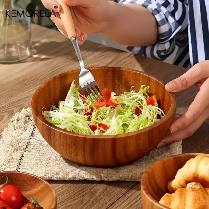 Cuenco de madera de Acacia para ensalada, cuenco de madera antiescaldado para niños, adecuado para decoración de helados de frutas y verduras, 1 Uds.