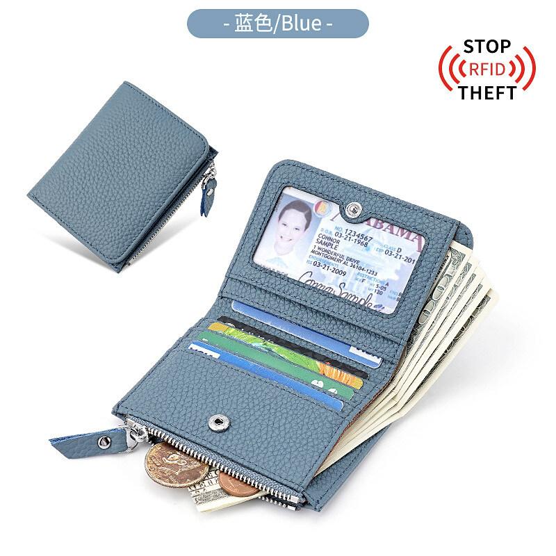 Japanese Style Fashion Ultra Thin Short Purse Large Capacity Women RFID Real Leather Wallet Zipper Coin Card Purse
