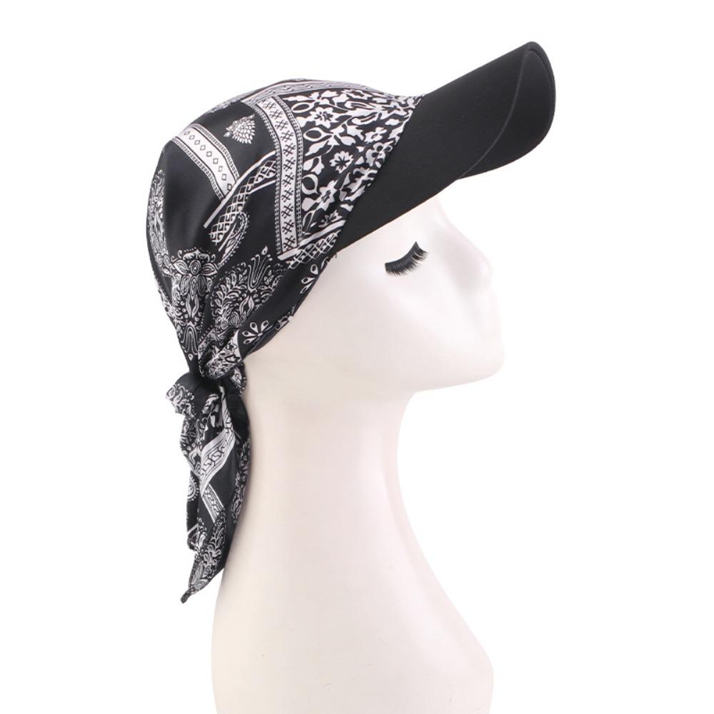 Breathable Women Printed Satin Headscarf Hat Summer Baseball Cap Outdoor Sun Hat  For Men Women
