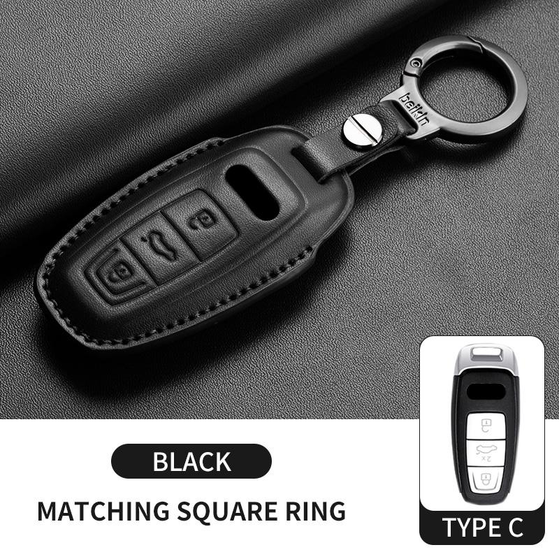 Auto Key Shell Fob for A4 A4L A5 Q5 Q7 TT TTS 8S B9 2016 2017 2018 Leather Car Remote Key Case Cover Keychain Accessories