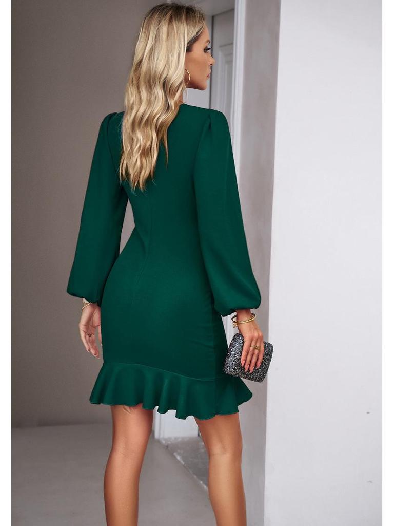 Spring/Summer 2026 Puff Sleeve Solid Color Bodycon Sheath Dress for Women