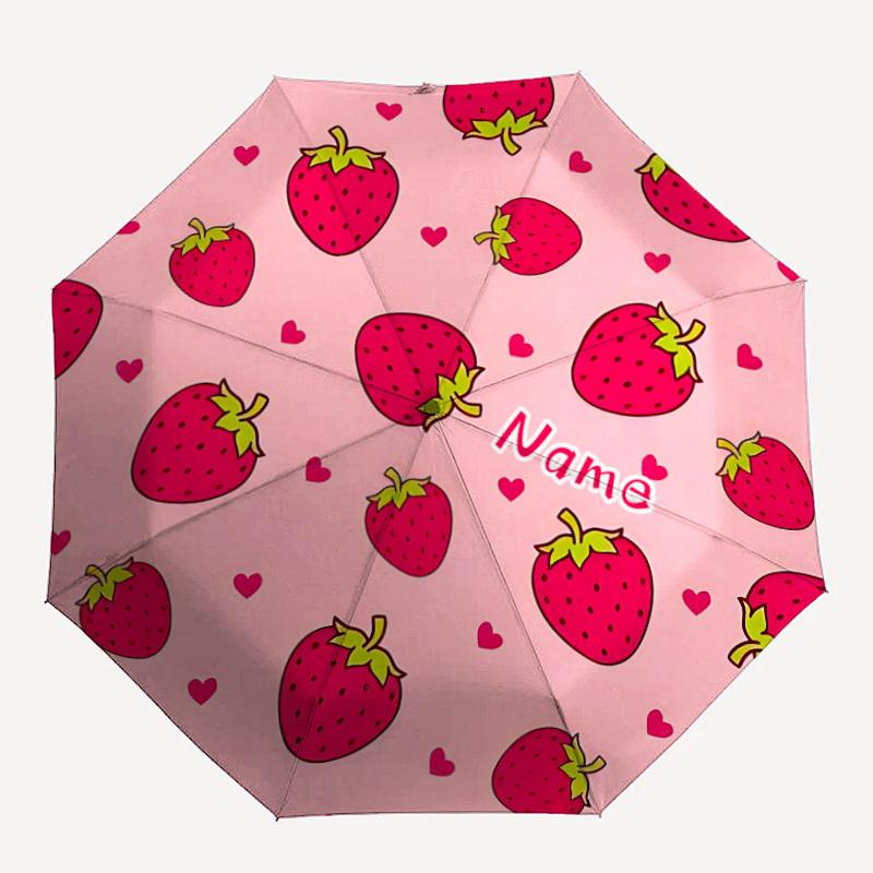 1pc Strawberry Heart Custom Name Automatic Folding Umbrella, Durable Plastic & Iron, Lightweight for Outdoor Daily Use  S1230071