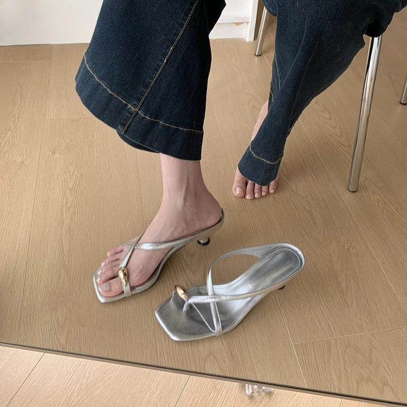 Designer Summer Metal Clip Toe Women Slippers Fashion High Heel Dress Shoes Ladies Outdoor Gladiator Sandalias ·