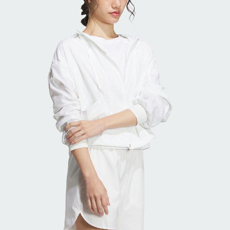 adidas Fustl Jacket 6 Solid Color Sports Casual Hooded Long Sleeve Jacket Women Jackets White IY3370