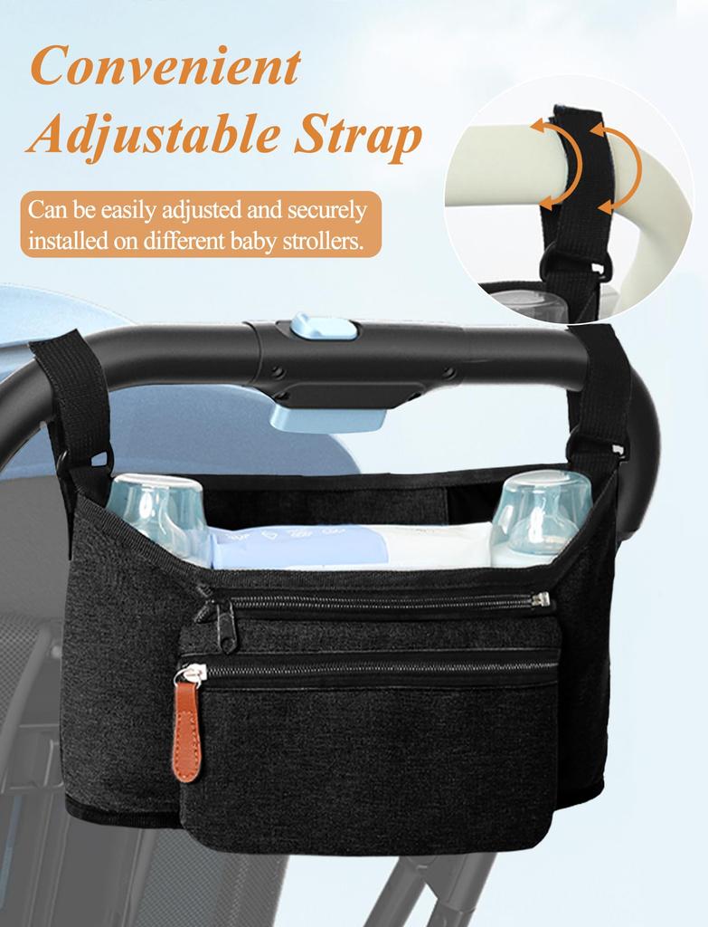 Maeau Stroller Bag, Large Capacity, Water-Repellent, Diaper Pouch, Smartphone Storage Pocket, Multi-Functional, Crib/Stroller Hanger #A