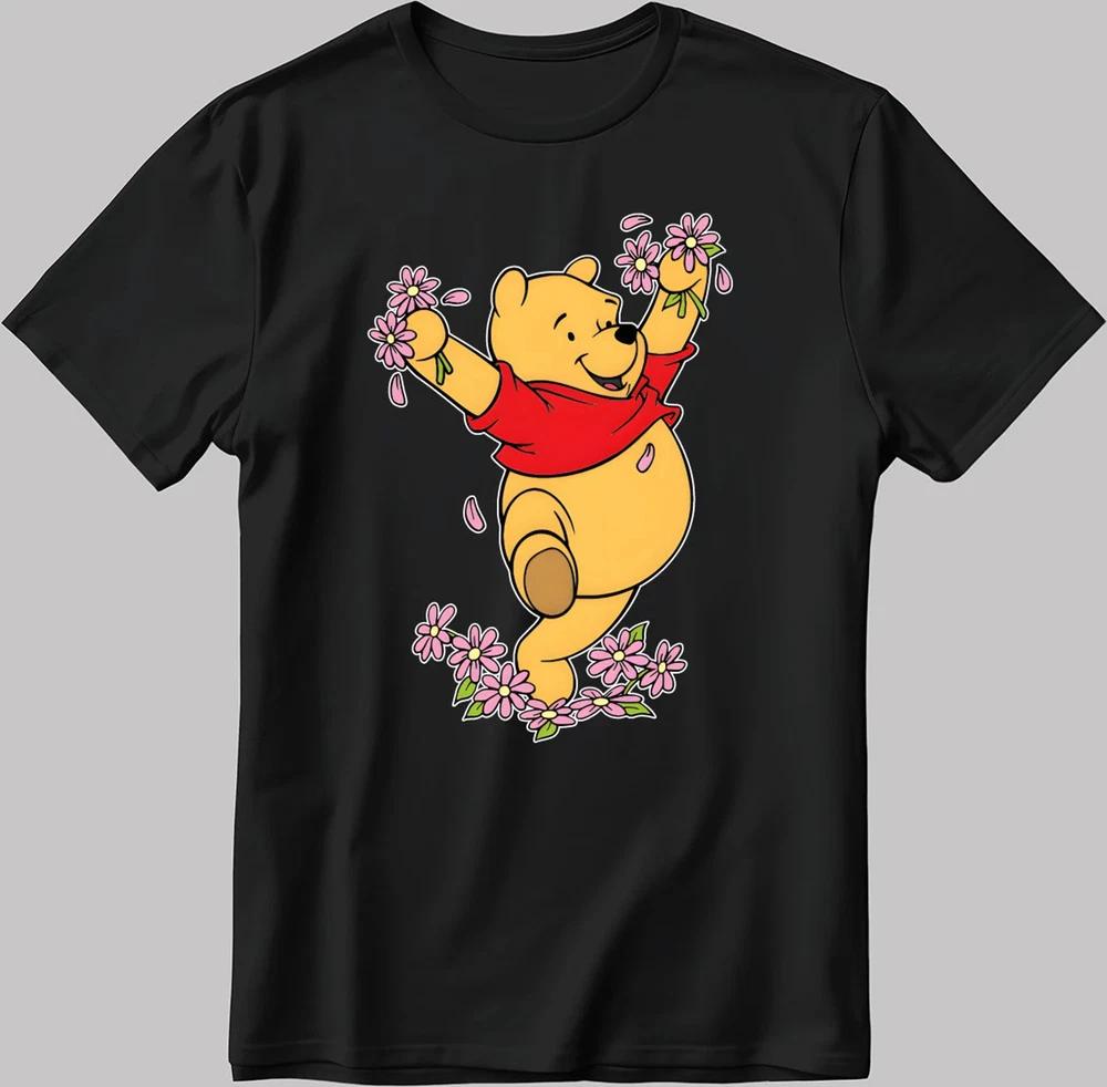 Floral Winnie The Pooh Black TShirt S