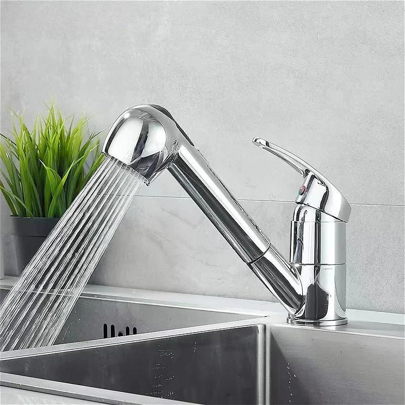 Bathroom Faucet Single Handle Spray Faucet Deck Mounted Pull Out Kitchen Mixer Faucet Universal Rotation Shower Nozzle Tap