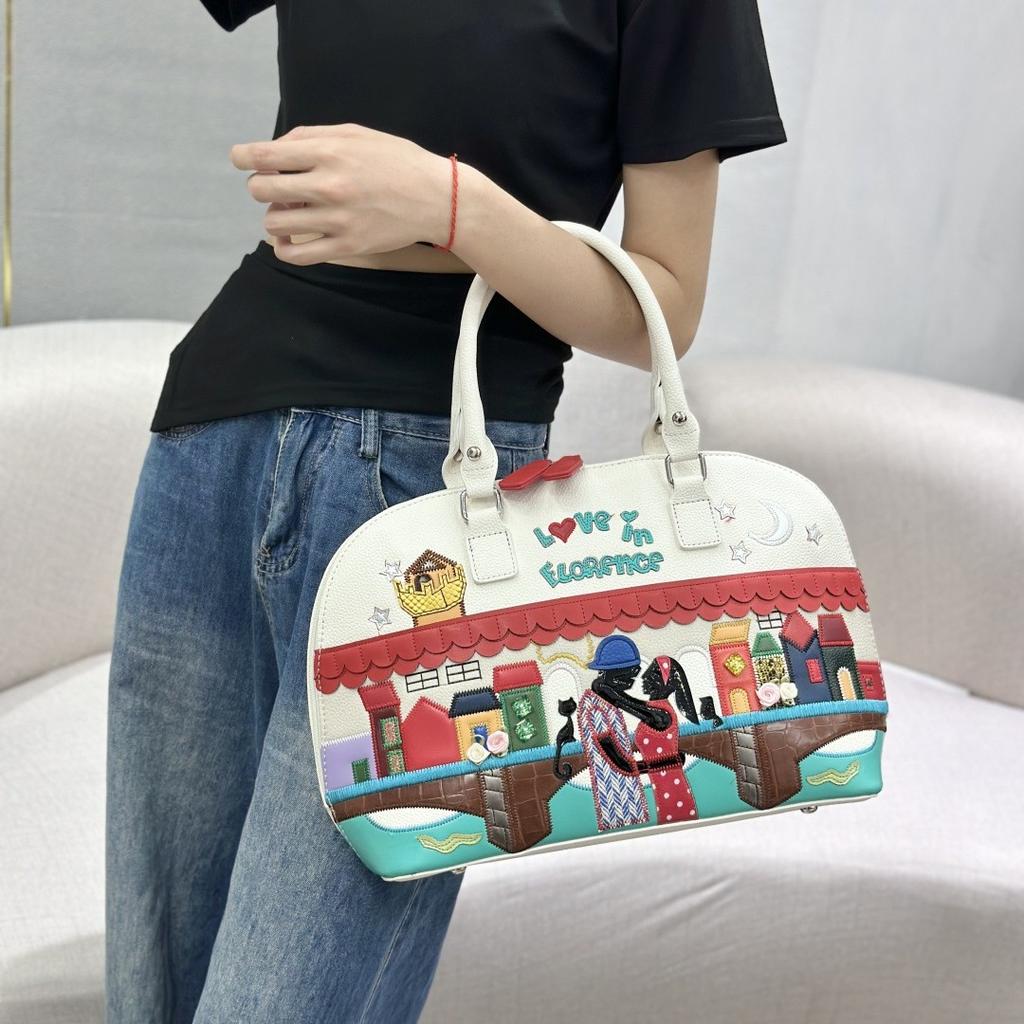 Premium Temperament Handbag Bag Women'S Splicing Embroidery Women'S Bag Large Capacity Shell Bag Messenger