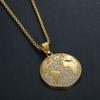 Megin D Stainless Steel Titanium Zircon World Map Round Pendant Hip Hop Collar Chains Necklace for Men Women Couple Gift Jewelry