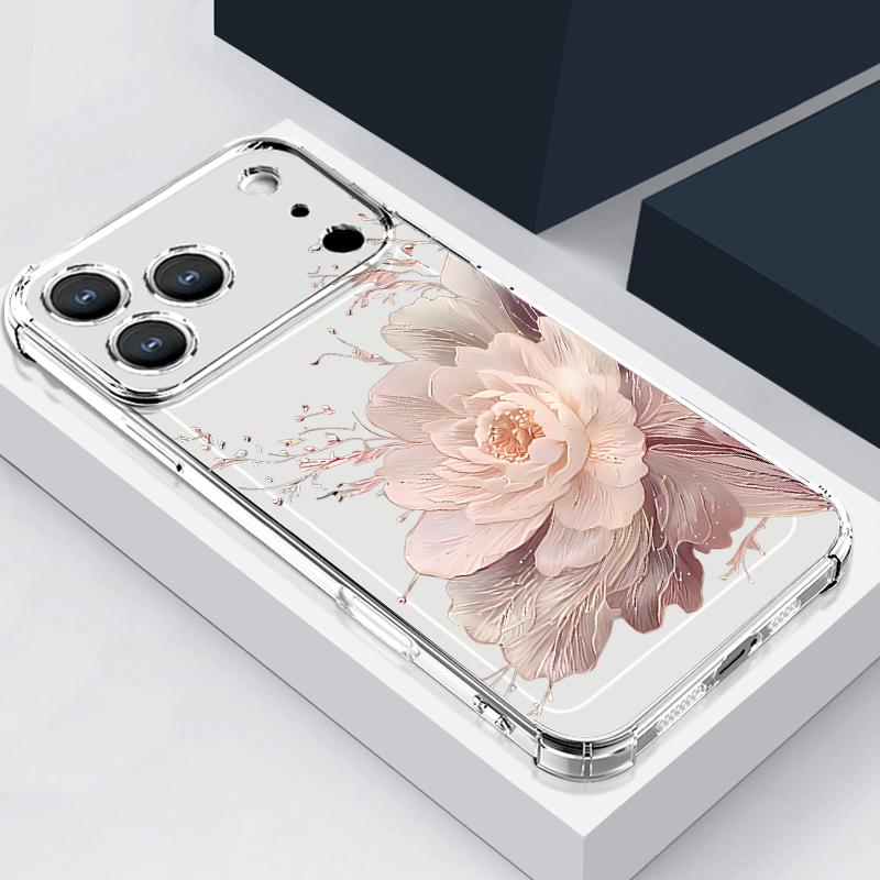 Pink Peony Floral Pattern Case For iPhone 17 Pro Max Coque iPhone 16 15 14 13 Pro Max 11 Shockproof Clear Soft Silicone Cover