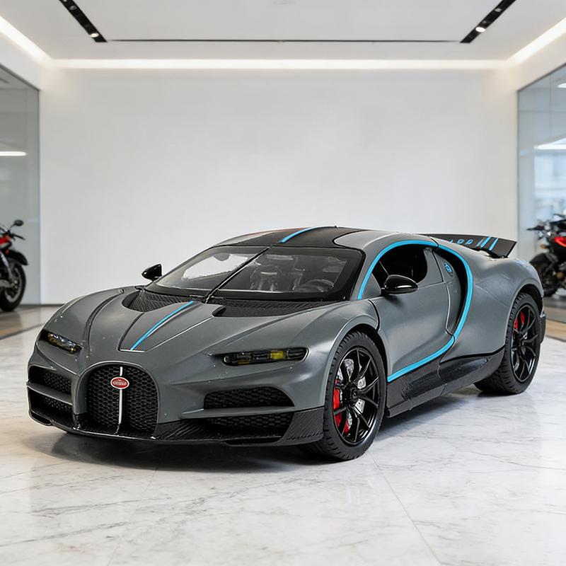 1/24 Bugatti Tourbillon With Spray Supercar Alloy Muscle Car Model Sound and Light Pull Back Children's Toy Collectibles Birthday gift