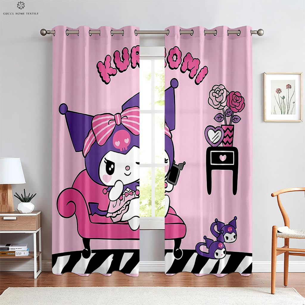 Cartoon Pattern Curtains for Kids Room Kitchen Area Study Room Decoration Rod Pocket Home Decoration Cute Pink Blue 2 Pcs