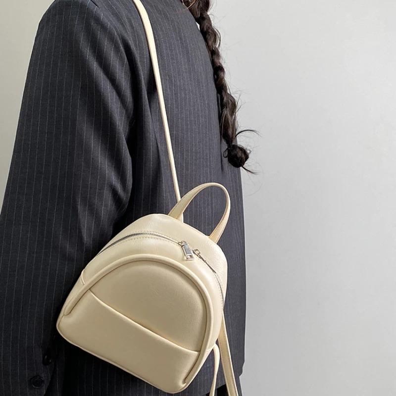 Simple Sweet Pu Women's Backpacks Fashi Solid Color Casual Female Backpack Novel Cute Ladies Handbag Shoulder Bag Tote Purse