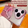 Diamond Glitter Liquid Quicksand Butterfly Phone Holder Case For Huawei Pura 70 P60 P50 Pro Silicone Cover