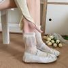 3 Pairs Spring/Summer Women's Thin Hollow-Out Mid-Calf Socks Ballet Bubble Tongue Lace Socks for Girls Women
