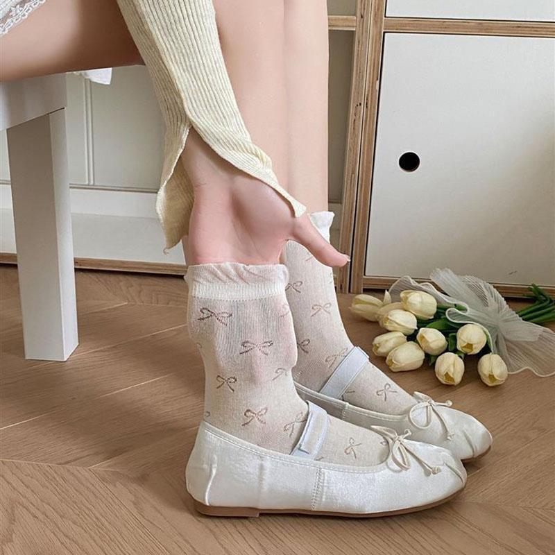 3 Pairs Spring/Summer Women's Thin Hollow-Out Mid-Calf Socks Ballet Bubble Tongue Lace Socks for Girls Women