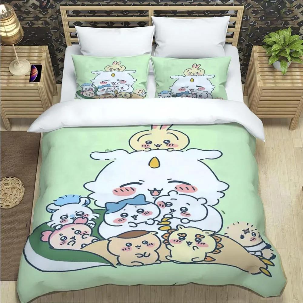 Cartoon Chiikawa Pattern Quilt Cover With Pillowcases 3D Digital Printed Bedding Set Twin Full Queen King Christmas Gift