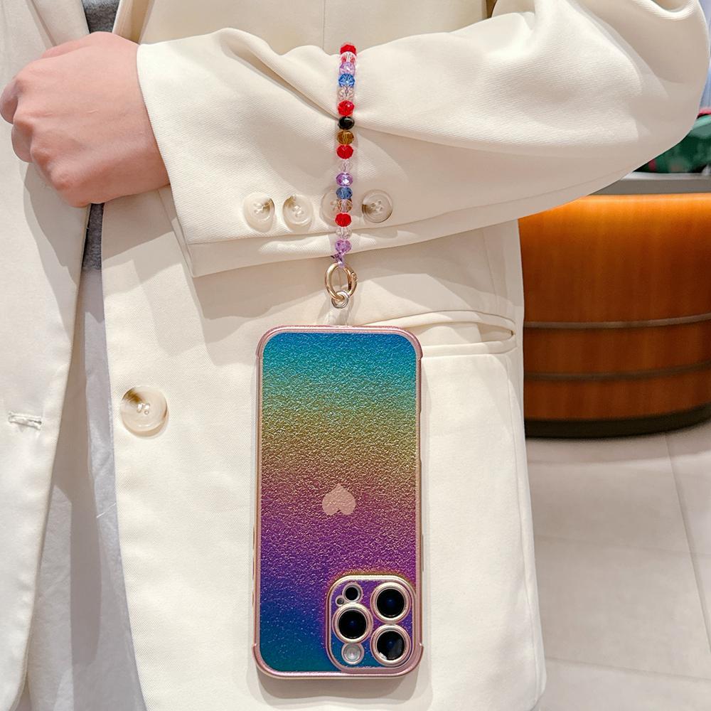 KEYSION Custodia per Telefono in TPU Colorata a Gradiente per iPhone 13 14 15 16 17 Pro Max 17 Air 16e 16 Plus Cover Posteriore Antiurto con Braccialetto di Cristallo