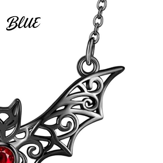 Comfortable Lightweight Necklace Gothic Bat Pendant Faux Ruby Hollow-out Halloween