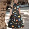 Women's Casual Fashion  Dress Animal Floral Print Round Short Sleeve Waist Mid-Length Swing Dress (with Zipper)